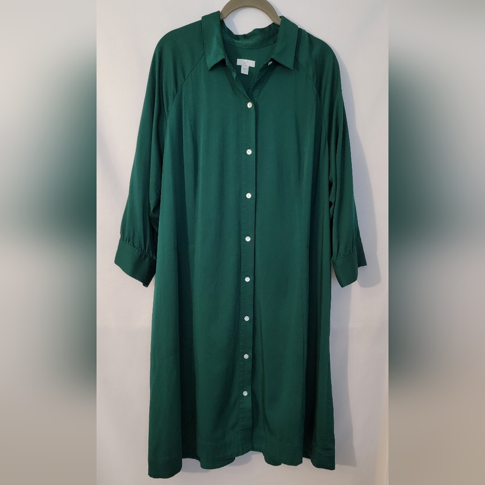 J. Jill Green Long Sleeve Maxi Shirt Dress Size Large